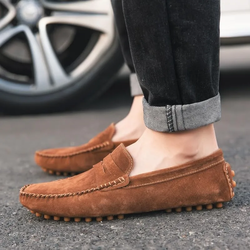 Mens Loafers Round Toe PU Leather Driving Penny Loafers Lightweight Flat Heel Anti-Slip Classic Slip-ons