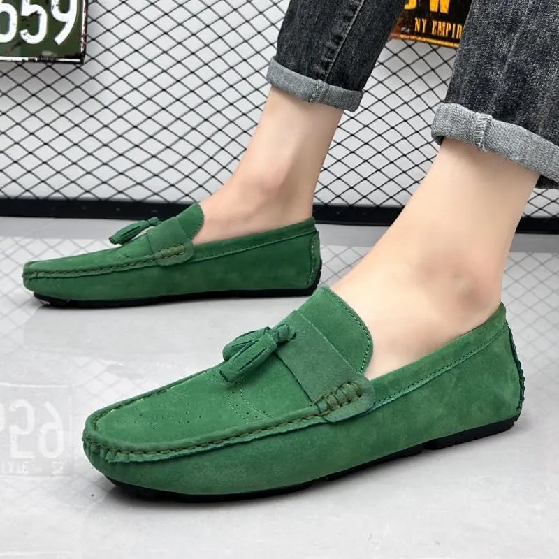 Mens Loafers Shoe Nubuck Leather Tassel Penny Driving Loafers Anti-Slip Lightweight Slip Resistant Casual Slip-ons