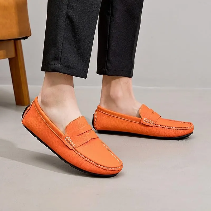 Men's Loafers Shoes Round Toe Nubuck Leather Penny Driving Loafers Slip Resistant Comfortable Flat Heel Classic Slip-on