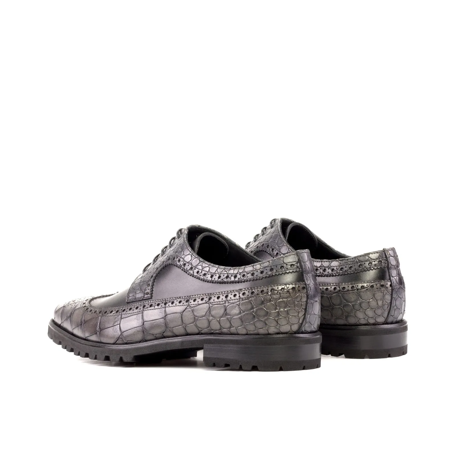 Men's Longwing Blucher Leather Shoes Wide Black Grey 5222