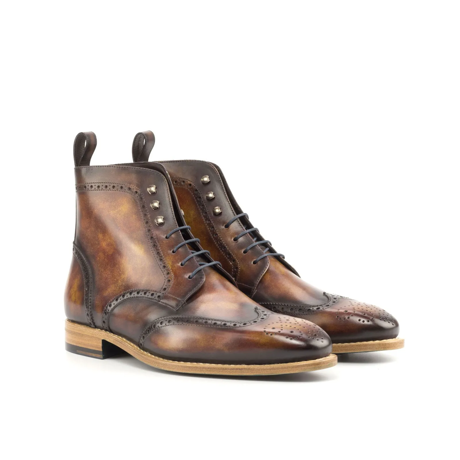 Men's Military Brogue Boots Patina Leather Goodyear Welt Wide Plus Size Burgundy 4844