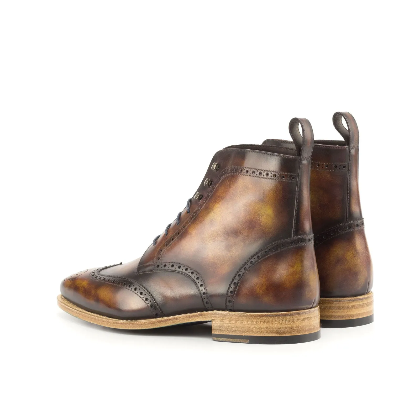 Men's Military Brogue Boots Patina Leather Goodyear Welt Wide Plus Size Burgundy 4844