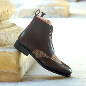 Men's Military Brogue Leather Boots Goodyear Welt Wide Plus Size Brown Dark Brown 3268