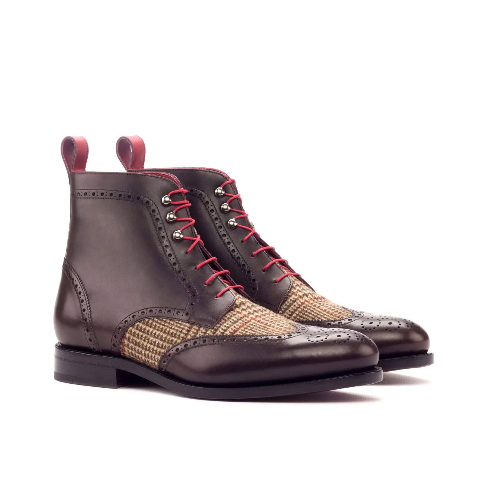 Men's Military Brogue Leather Boots Goodyear Welt Wide Plus Size Brown Dark Brown 3268
