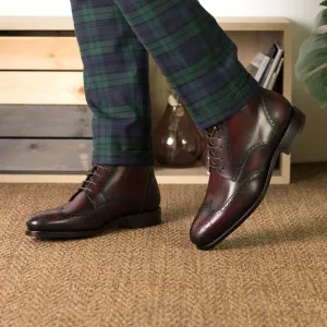 Men's Military Brogue Leather Boots Goodyear Welt Wide Plus Size Burgundy 5657