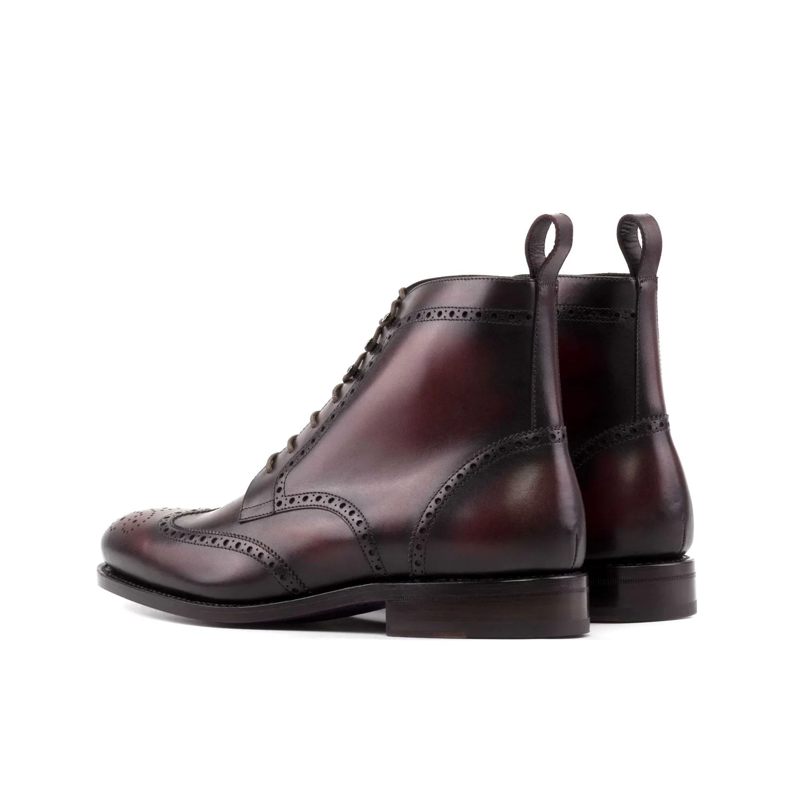 Men's Military Brogue Leather Boots Goodyear Welt Wide Plus Size Burgundy 5657