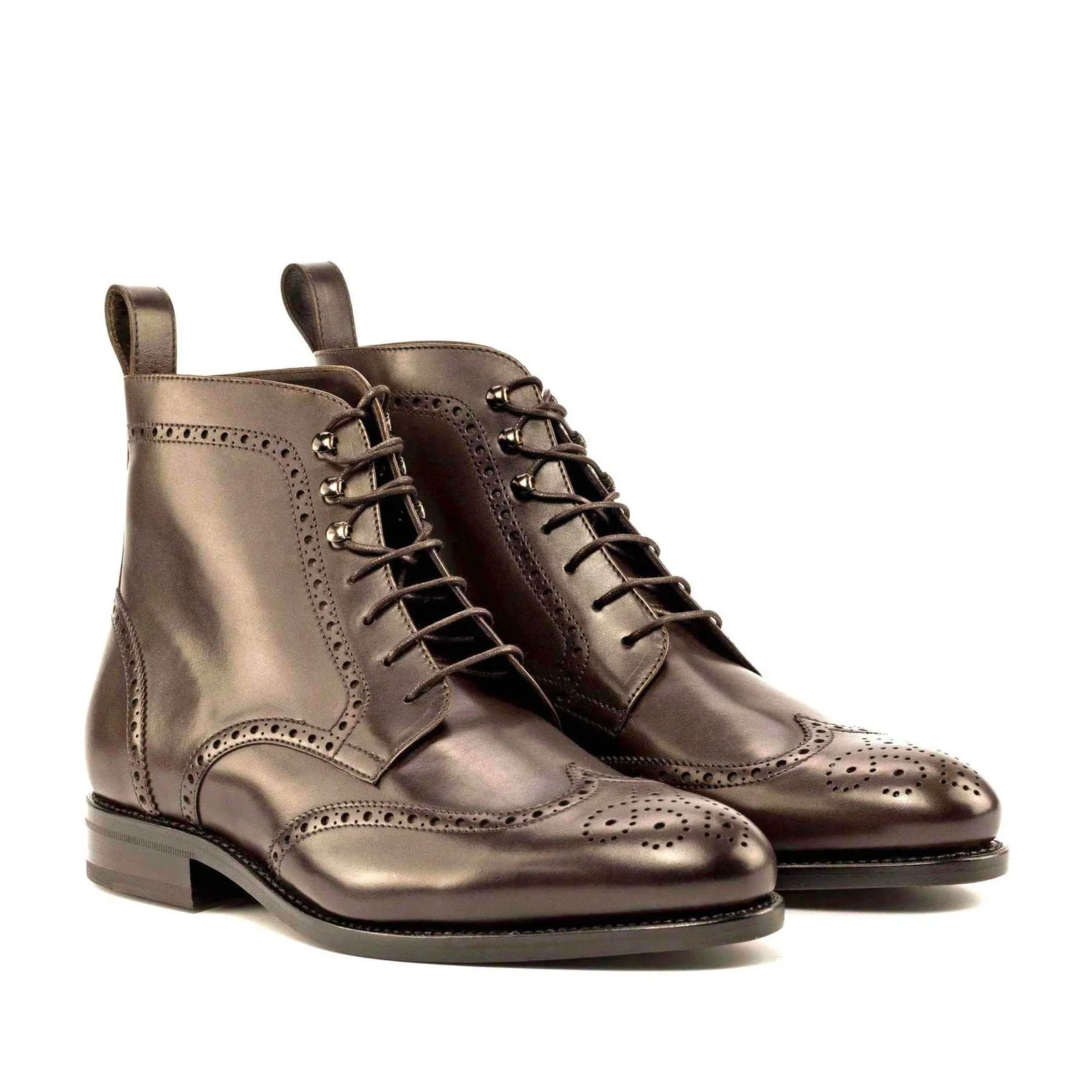 Men's Military Brogue Leather Boots Goodyear Welt Wide Plus Size Dark Brown 5013