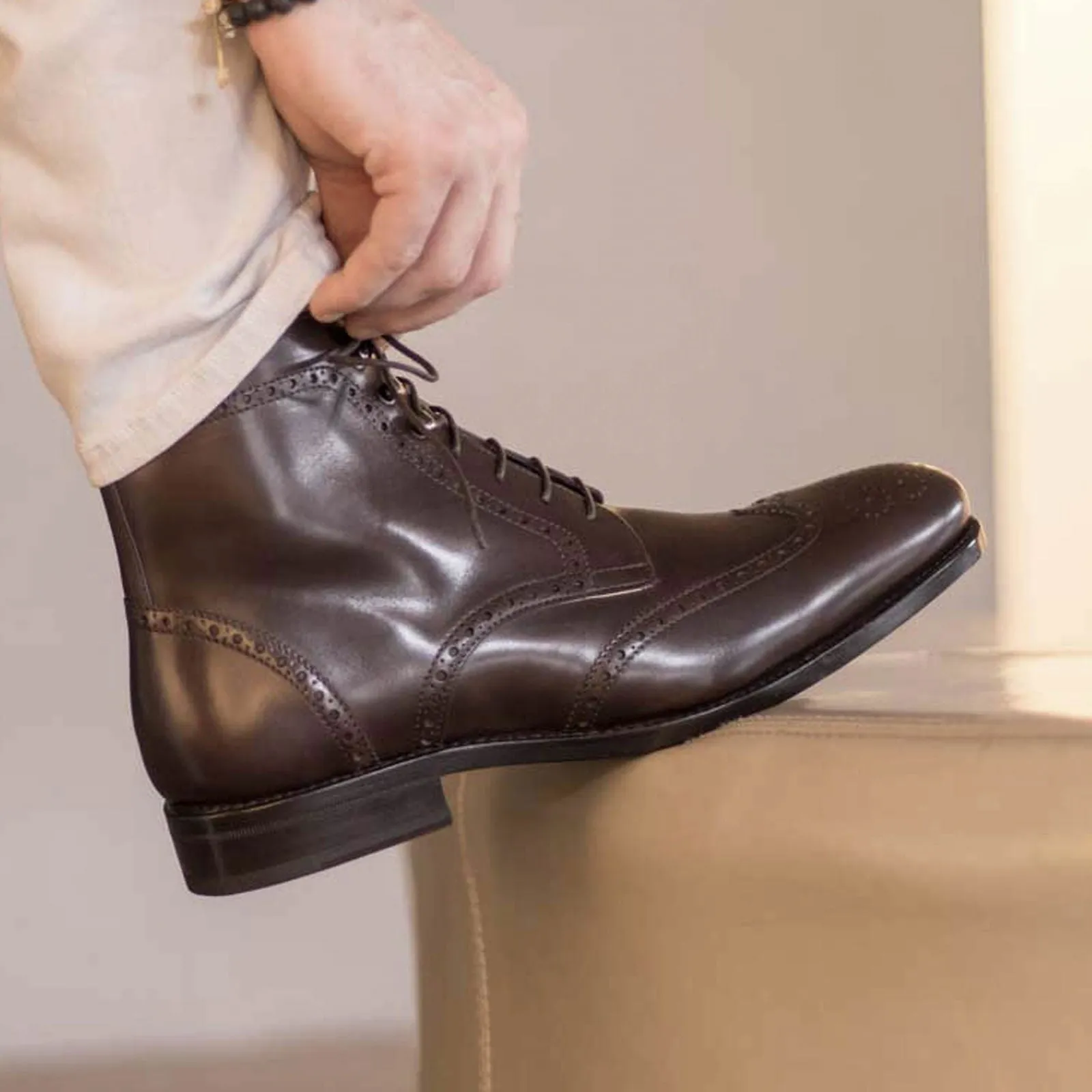 Men's Military Brogue Leather Boots Wide Plus Size 5994
