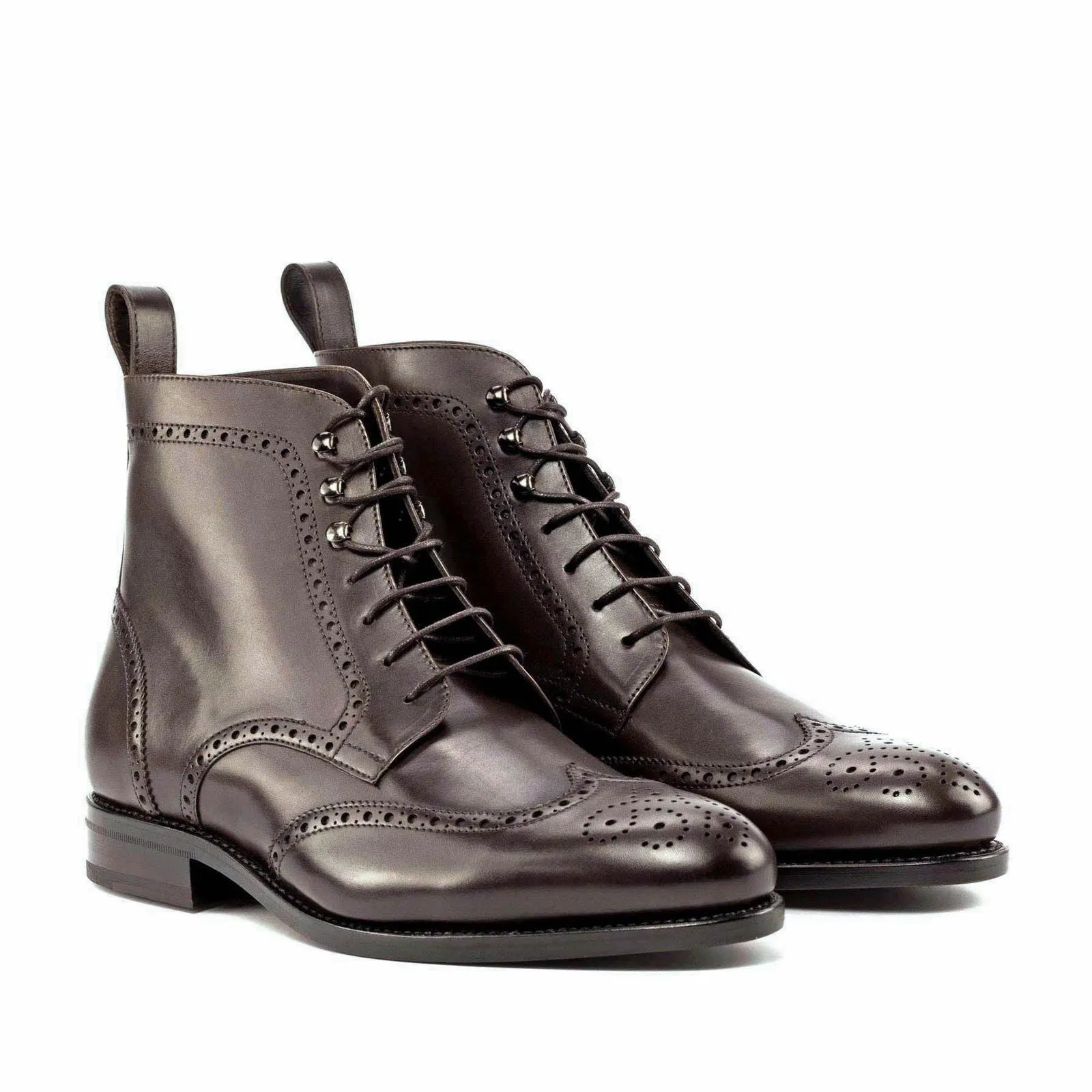 Men's Military Brogue Leather Boots Wide Plus Size 5994