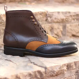 Men's Military Brogue Leather Boots Wide Plus Size Black Dark Brown 1516