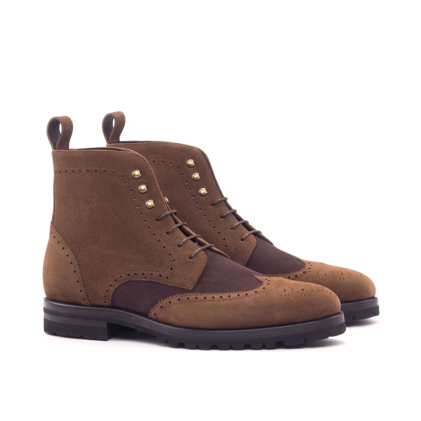 Men's Military Brogue Leather Boots Wide Plus Size Brown 3094