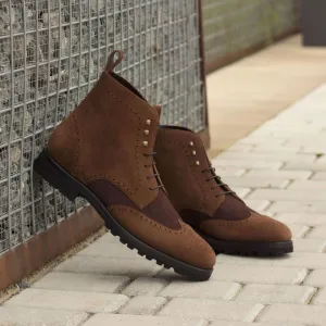 Men's Military Brogue Leather Boots Wide Plus Size Brown 3094