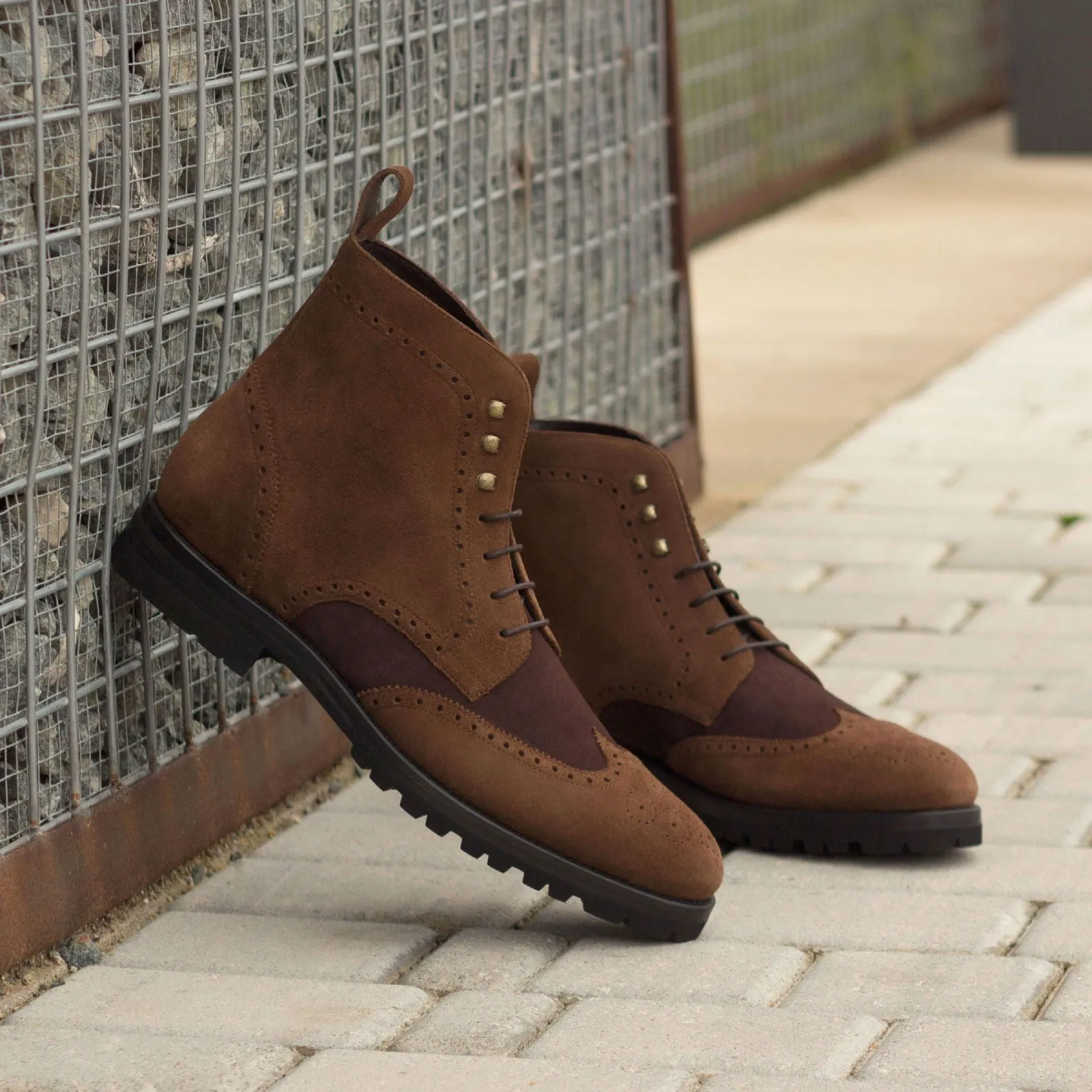 Men's Military Brogue Leather Boots Wide Plus Size Brown 3094