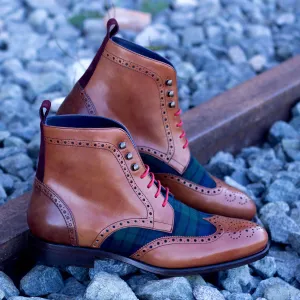 Men's Military Brogue Leather Boots Wide Plus Size Green Burgundy 1986