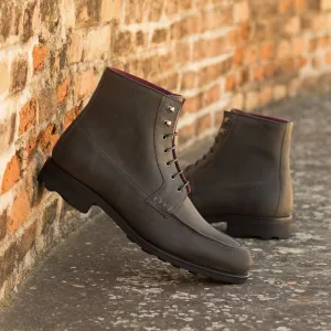 Men's Moc Leather Boots Goodyear Welt Wide Plus Size Black 5209