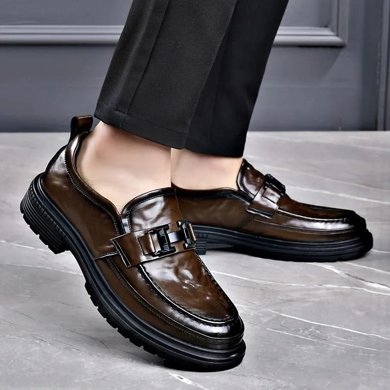 Mens Modern Classic Slip On Oxfords Men Casual Wedding Faux Patent Leather Derby Shoes