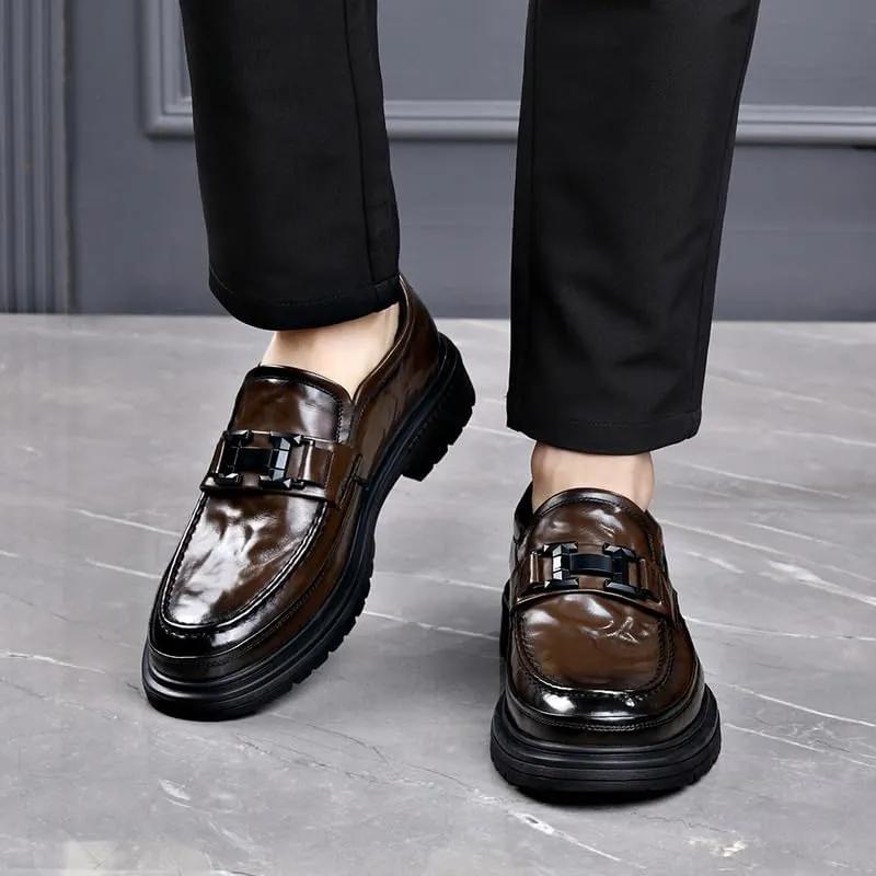Mens Modern Classic Slip On Oxfords Men Casual Wedding Faux Patent Leather Derby Shoes