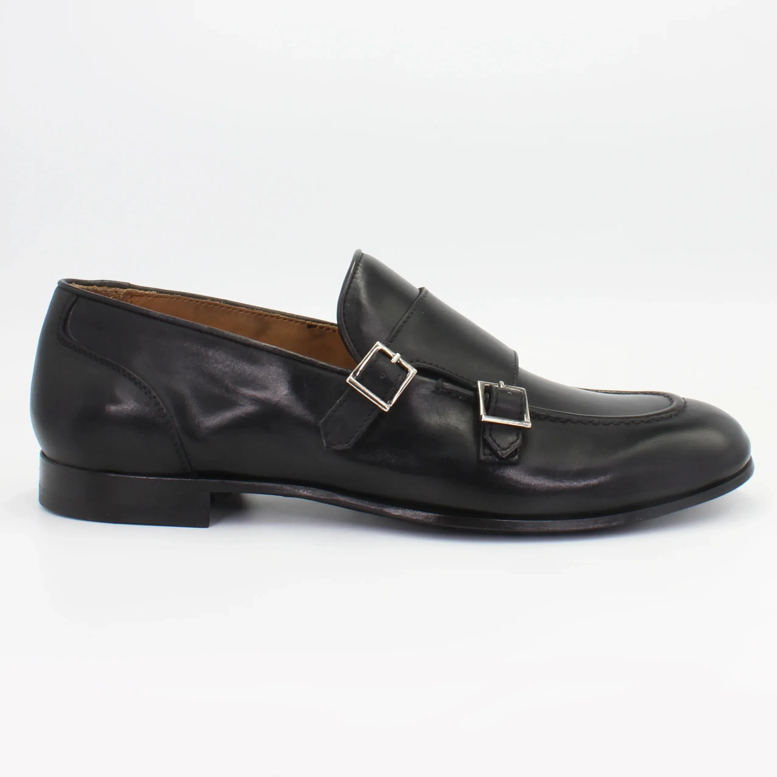 Men's Monk Strap shoes in calf leather Nero (BRU10548)