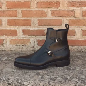 Men's Octavian Buckle Leather Boots Wide Plus Size Black 2991
