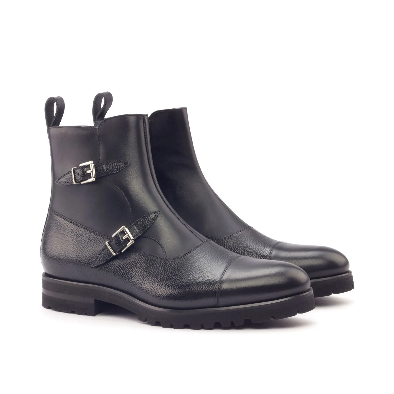 Men's Octavian Buckle Leather Boots Wide Plus Size Black 2991
