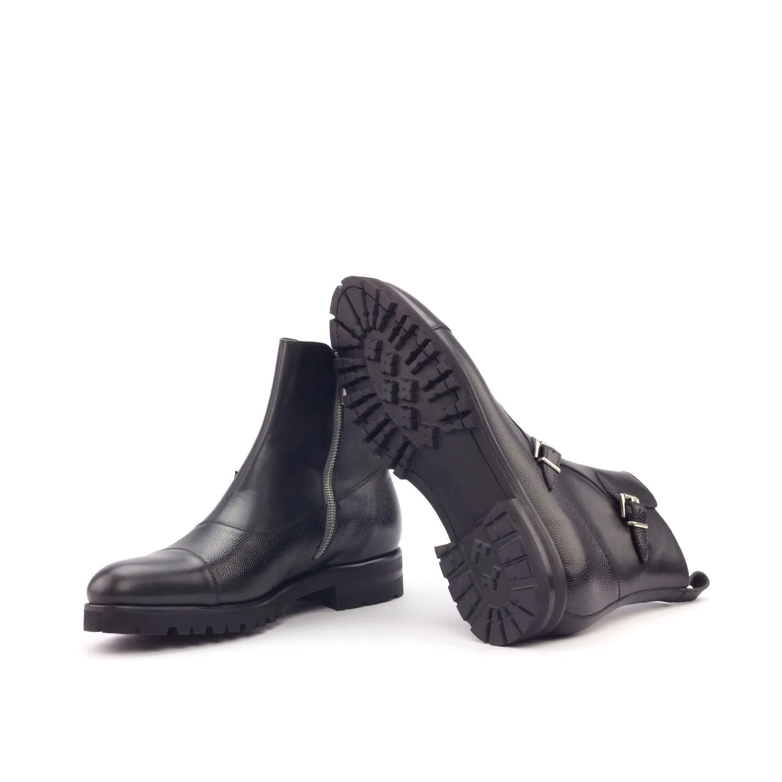 Men's Octavian Buckle Leather Boots Wide Plus Size Black 2991