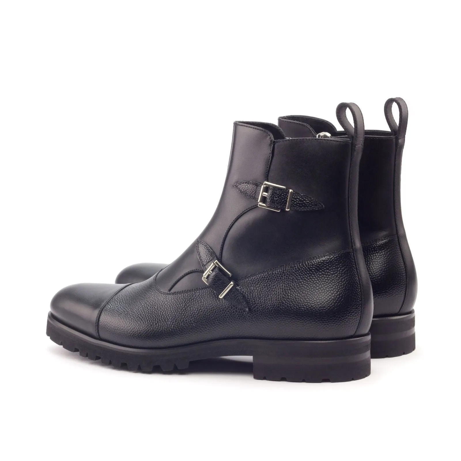 Men's Octavian Buckle Leather Boots Wide Plus Size Black 2991
