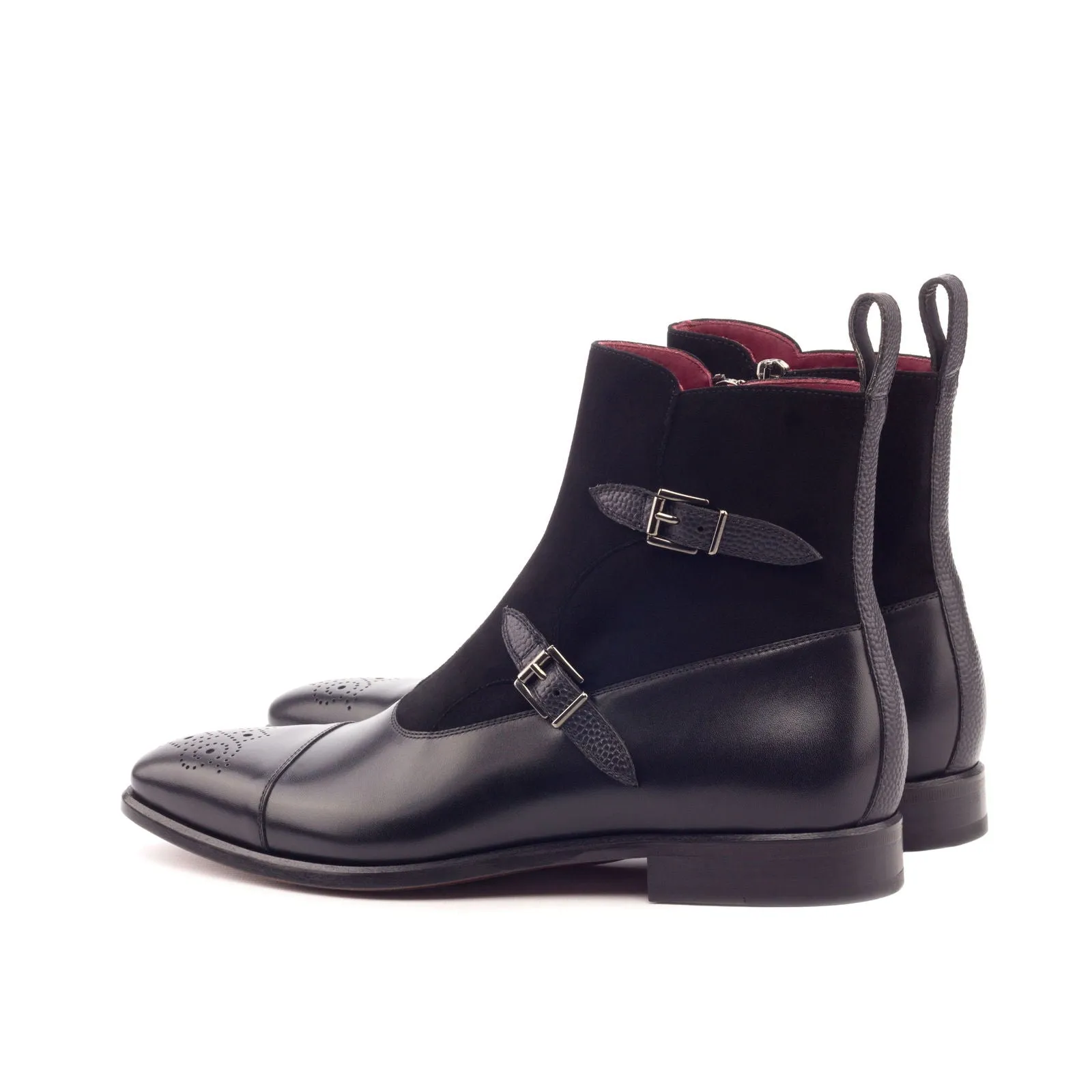 Men's Octavian Buckle Leather Boots Wide Plus Size Black 3182