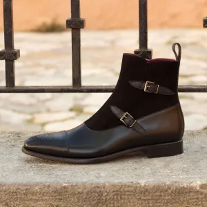 Men's Octavian Buckle Leather Boots Wide Plus Size Black 3182
