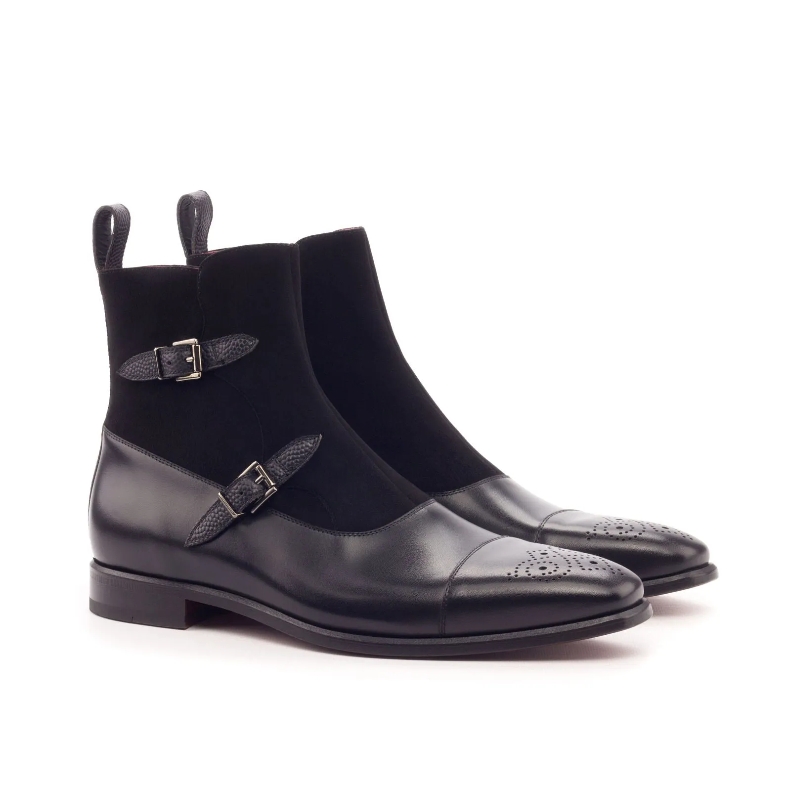 Men's Octavian Buckle Leather Boots Wide Plus Size Black 3182