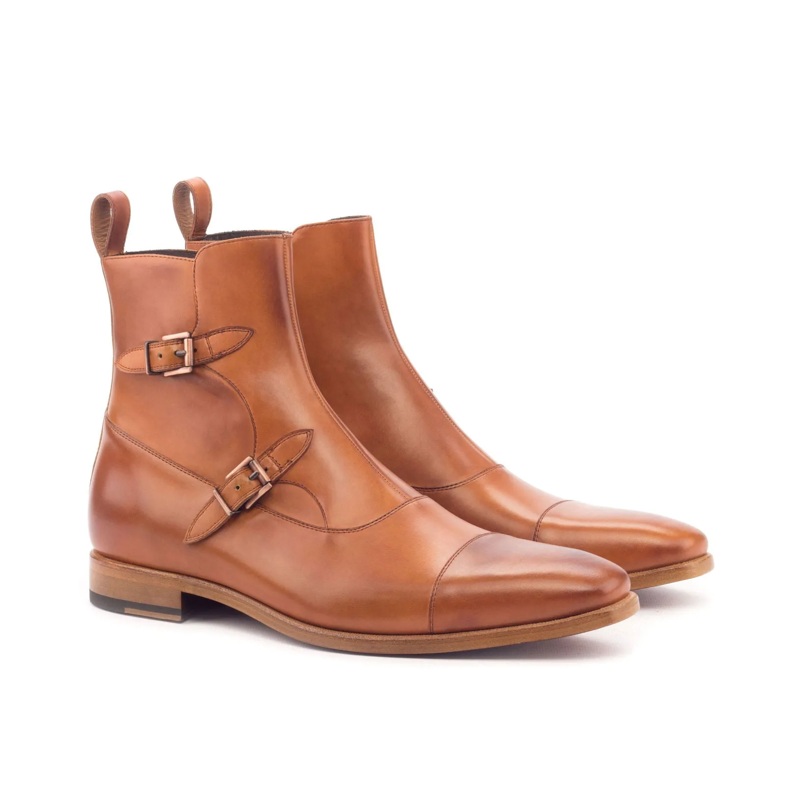 Men's Octavian Buckle Leather Boots Wide Plus Size Brown 3179