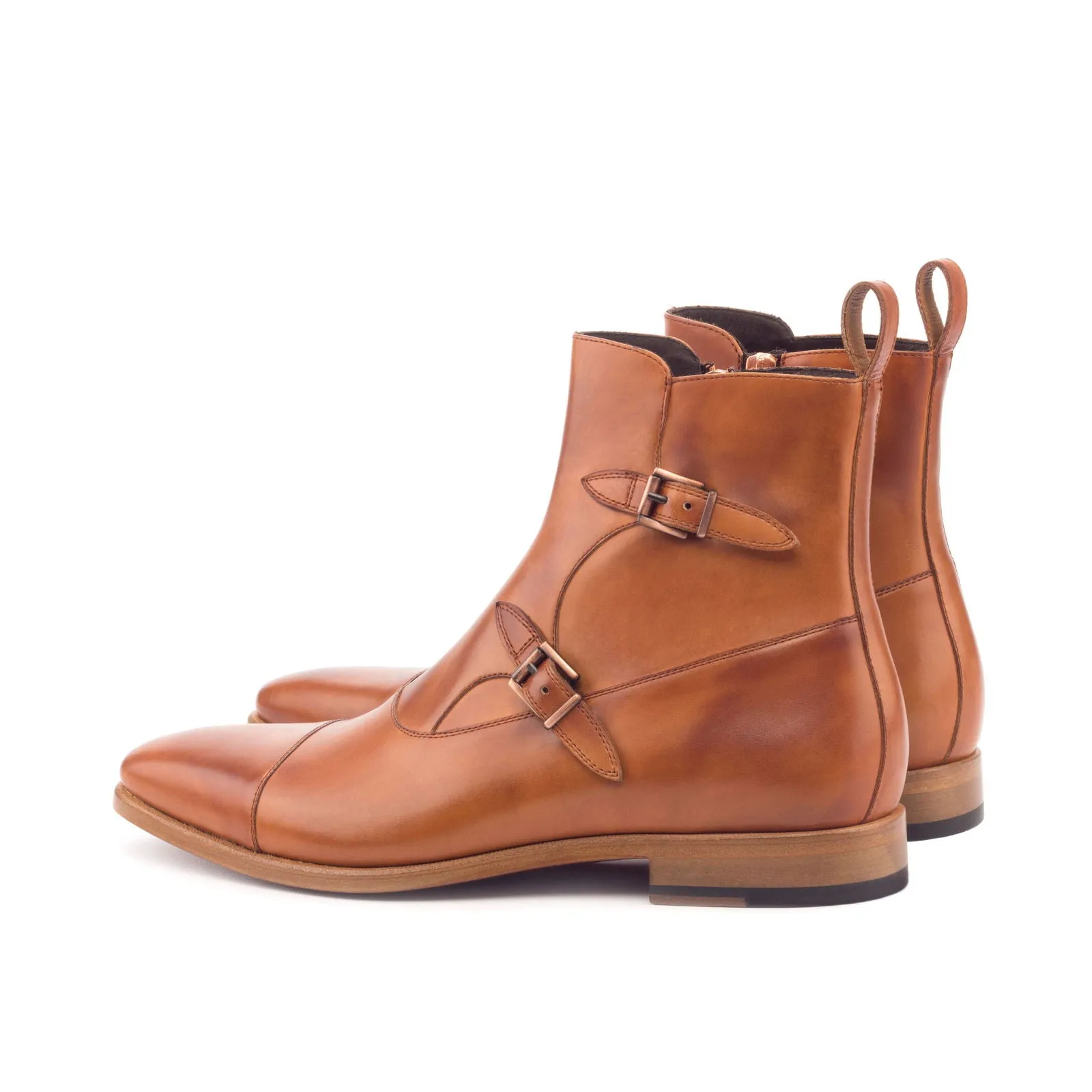 Men's Octavian Buckle Leather Boots Wide Plus Size Brown 3179