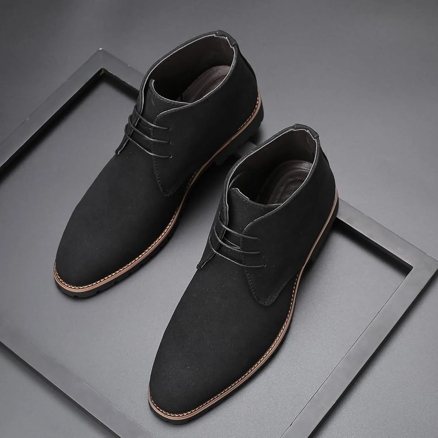 Men's Oxford Suede Shoes Casual High Top Derby Shoes PU Leather Mens Ankle Boots
