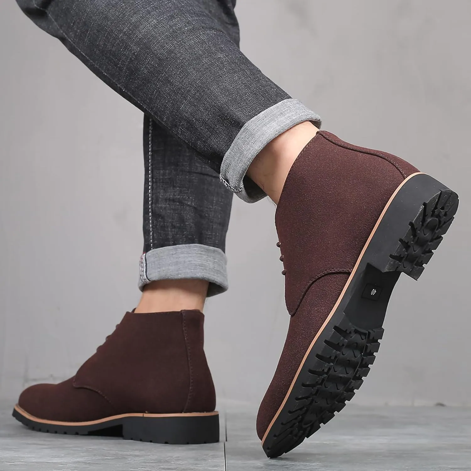 Men's Oxford Suede Shoes Casual High Top Derby Shoes PU Leather Mens Ankle Boots
