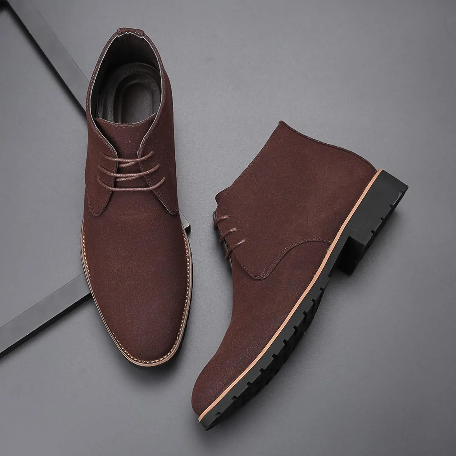 Men's Oxford Suede Shoes Casual High Top Derby Shoes PU Leather Mens Ankle Boots