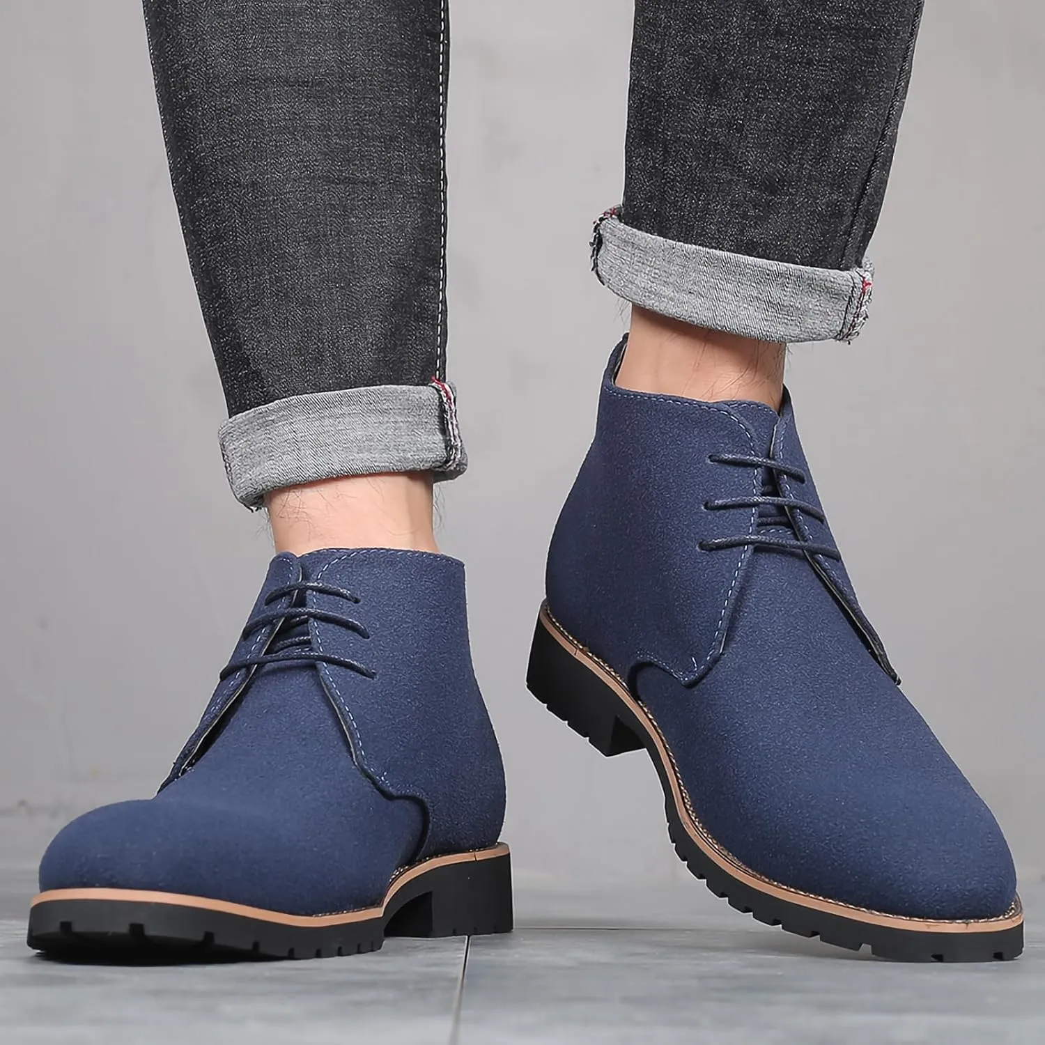 Men's Oxford Suede Shoes Casual High Top Derby Shoes PU Leather Mens Ankle Boots