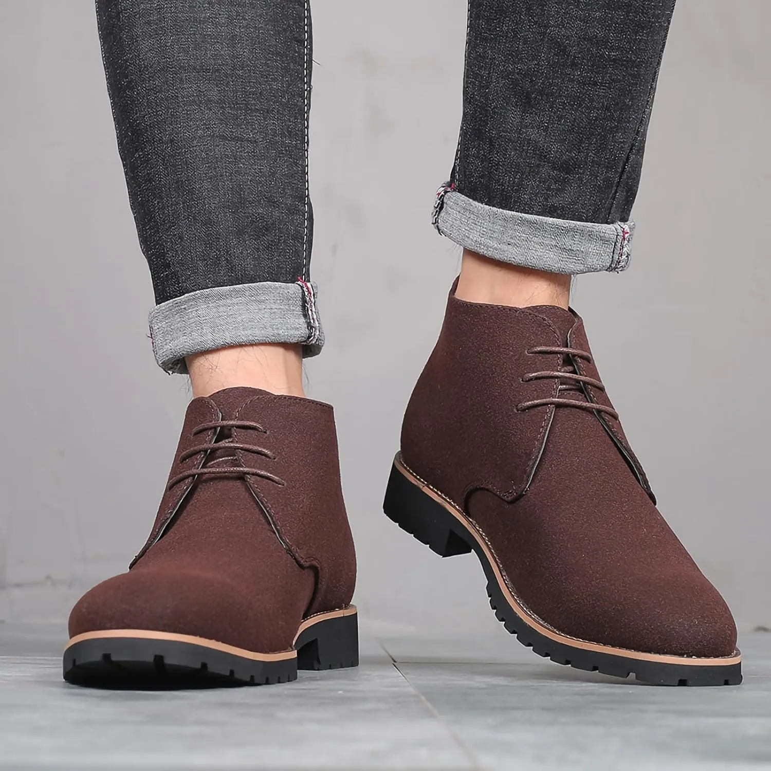 Men's Oxford Suede Shoes Casual High Top Derby Shoes PU Leather Mens Ankle Boots