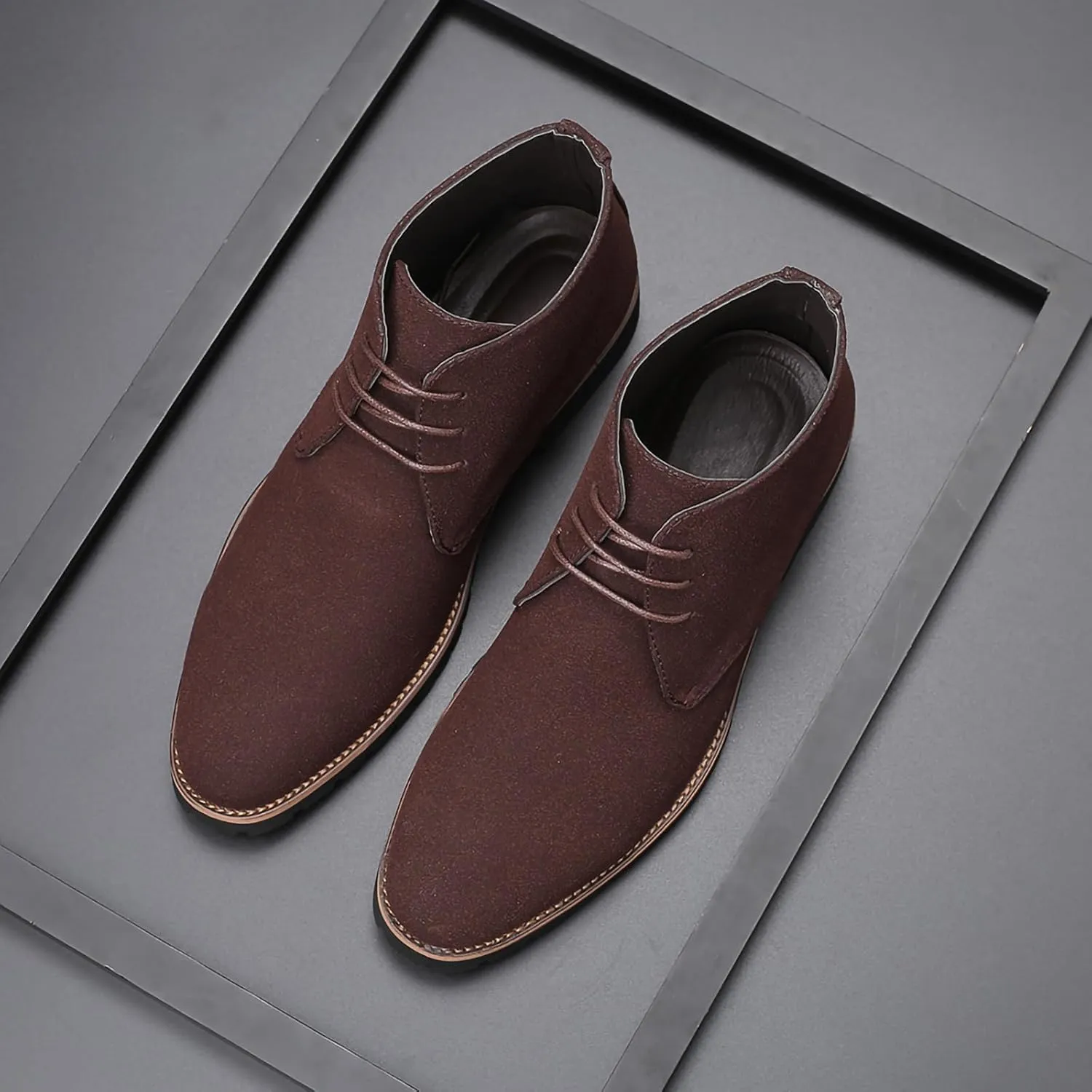 Men's Oxford Suede Shoes Casual High Top Derby Shoes PU Leather Mens Ankle Boots
