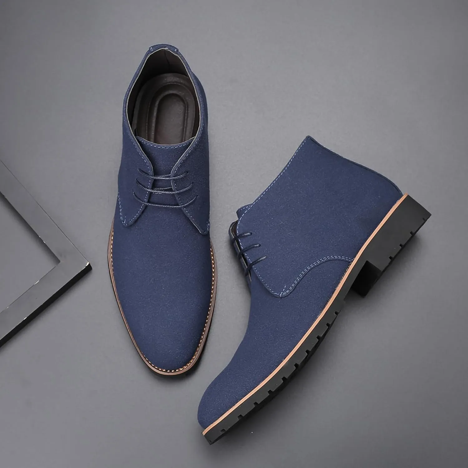 Men's Oxford Suede Shoes Casual High Top Derby Shoes PU Leather Mens Ankle Boots