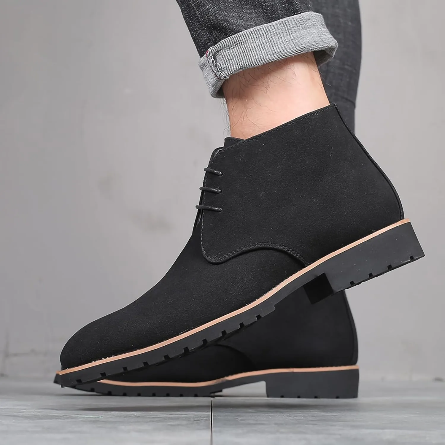 Men's Oxford Suede Shoes Casual High Top Derby Shoes PU Leather Mens Ankle Boots