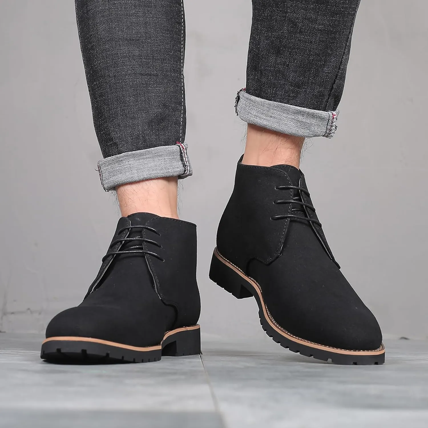 Men's Oxford Suede Shoes Casual High Top Derby Shoes PU Leather Mens Ankle Boots