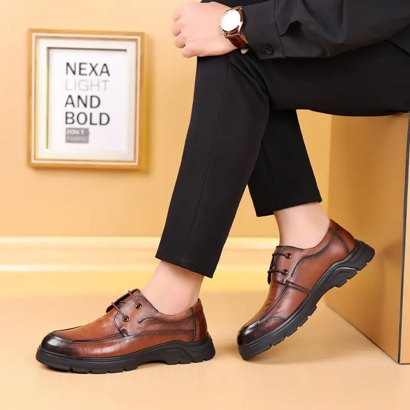 Mens Oxfords Casual Business Round Toe Non-Slip Platform Comfortable Block Heel for Driving Daily Work Office