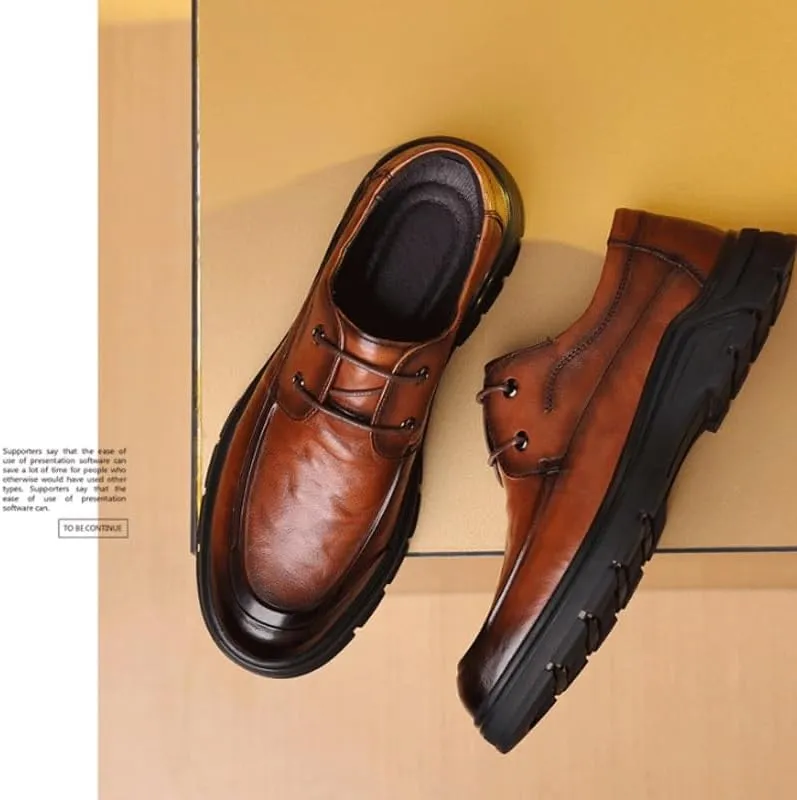 Mens Oxfords Casual Business Round Toe Non-Slip Platform Comfortable Block Heel for Driving Daily Work Office