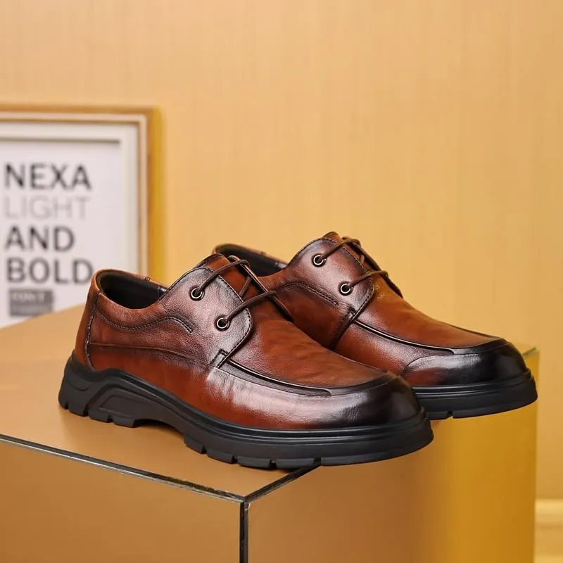 Mens Oxfords Casual Business Round Toe Non-Slip Platform Comfortable Block Heel for Driving Daily Work Office