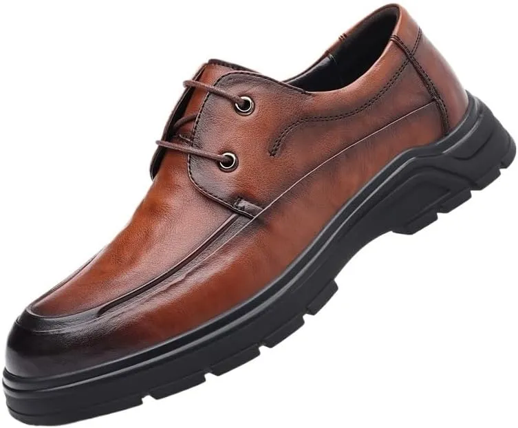 Mens Oxfords Casual Business Round Toe Non-Slip Platform Comfortable Block Heel for Driving Daily Work Office