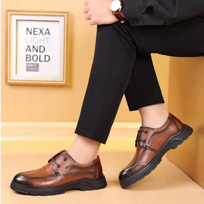 Mens Oxfords Casual Business Round Toe Non-Slip Platform Comfortable Block Heel for Driving Daily Work Office