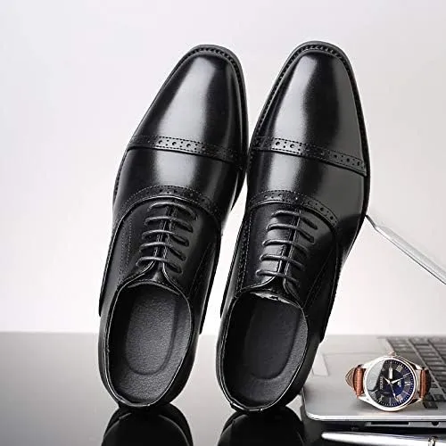 Men's Oxfords Shoes Modern Leather Business Casual Comfort Formal Dress Shoes Non-Slip Softsole Walking Tuxedo Shoes(Black,6.5)