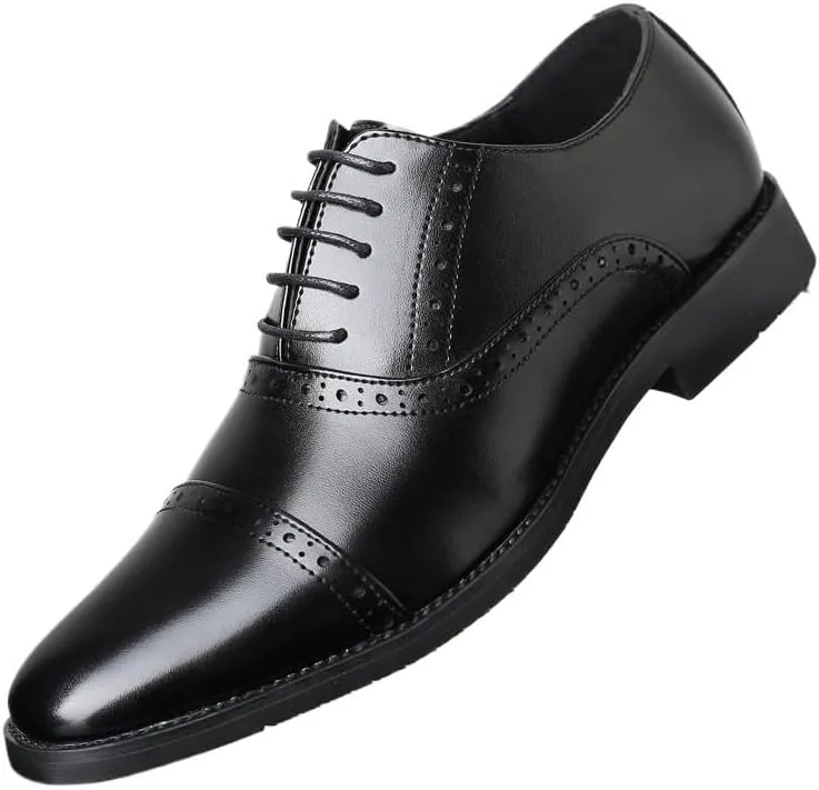 Men's Oxfords Shoes Modern Leather Business Casual Comfort Formal Dress Shoes Non-Slip Softsole Walking Tuxedo Shoes(Black,6.5)