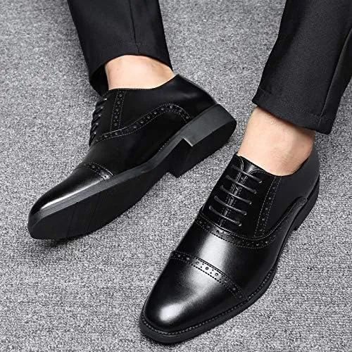 Men's Oxfords Shoes Modern Leather Business Casual Comfort Formal Dress Shoes Non-Slip Softsole Walking Tuxedo Shoes(Black,6.5)