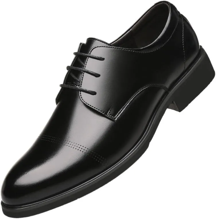 Men's Patent Leather Dress Shoes Non-Slip Softsole Walking Derby Shoes Mens Fashion Classic Pointed Toe Lace Up Low Leather Oxford Shoes(Black,11)