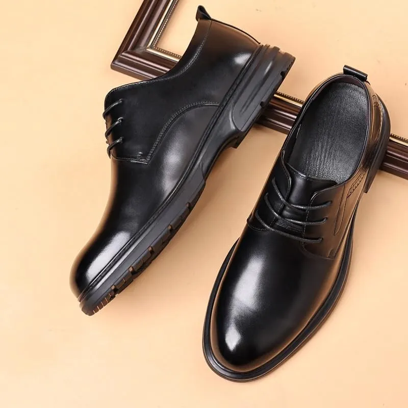 Men's Platform Oxford Shoes Genuine Leather Formal Dress Shoes Classic Lace-Up Design Derby Shoes for Men